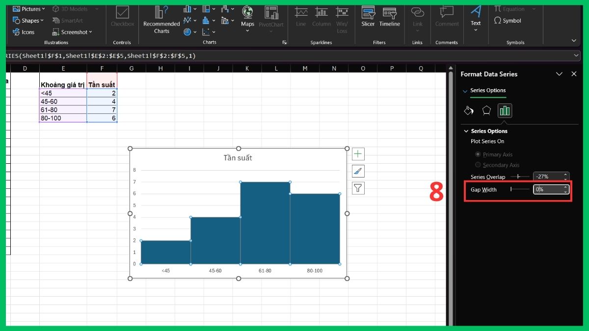 Vẽ biểu đồ Histogram bằng công thức Excel 6