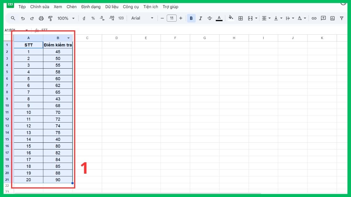 Tạo biểu đồ Histogram trong Google Sheets 1