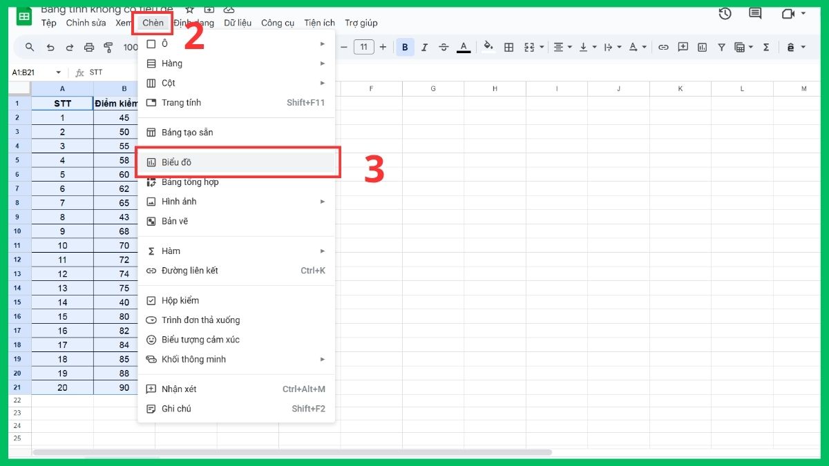 Tạo biểu đồ Histogram trong Google Sheets 2