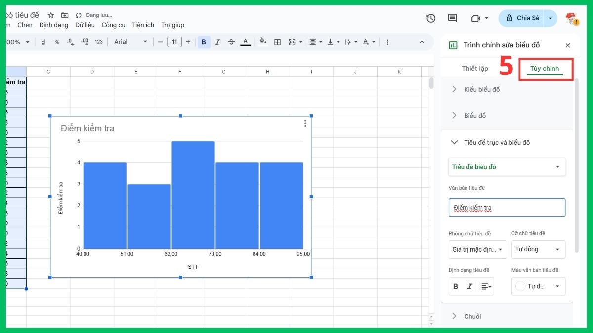 Tạo biểu đồ Histogram trong Google Sheets 4