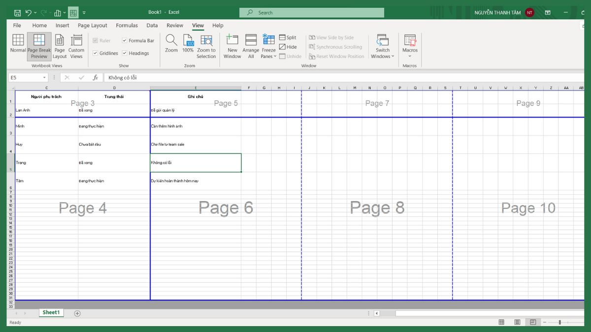 Đường kẻ chia trang để xác định phạm vi nội dung