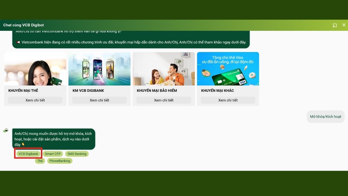 Các phương thức hỗ trợ khi đăng nhập ứng dụng Vietcombank 4