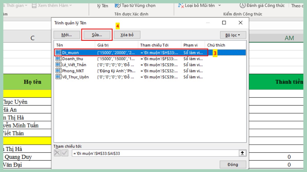  Cách chỉnh sửa hoặc xóa tên vùng dữ liệu trong Excel 2