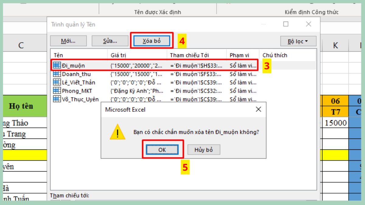 Cách chỉnh sửa hoặc xóa tên vùng dữ liệu trong Excel 5