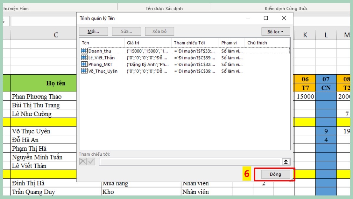 Cách chỉnh sửa hoặc xóa tên vùng dữ liệu trong Excel 6
