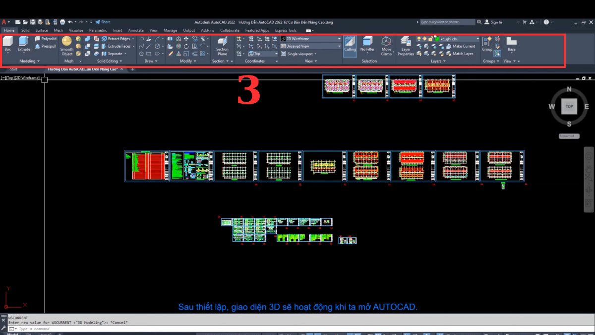 Cách chuyển giao diện từ AutoCAD 2D sang 3D 3
