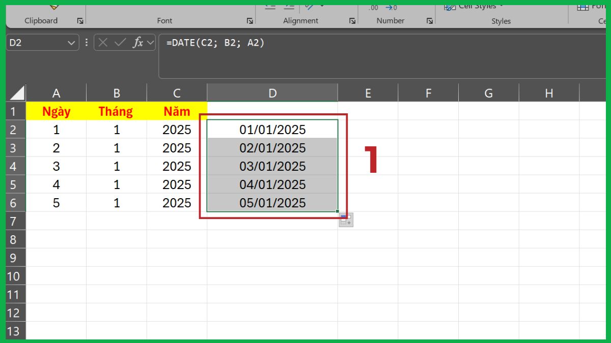 Hướng dẫn định dạng lại ngày sau khi gộp (nếu cần) 1