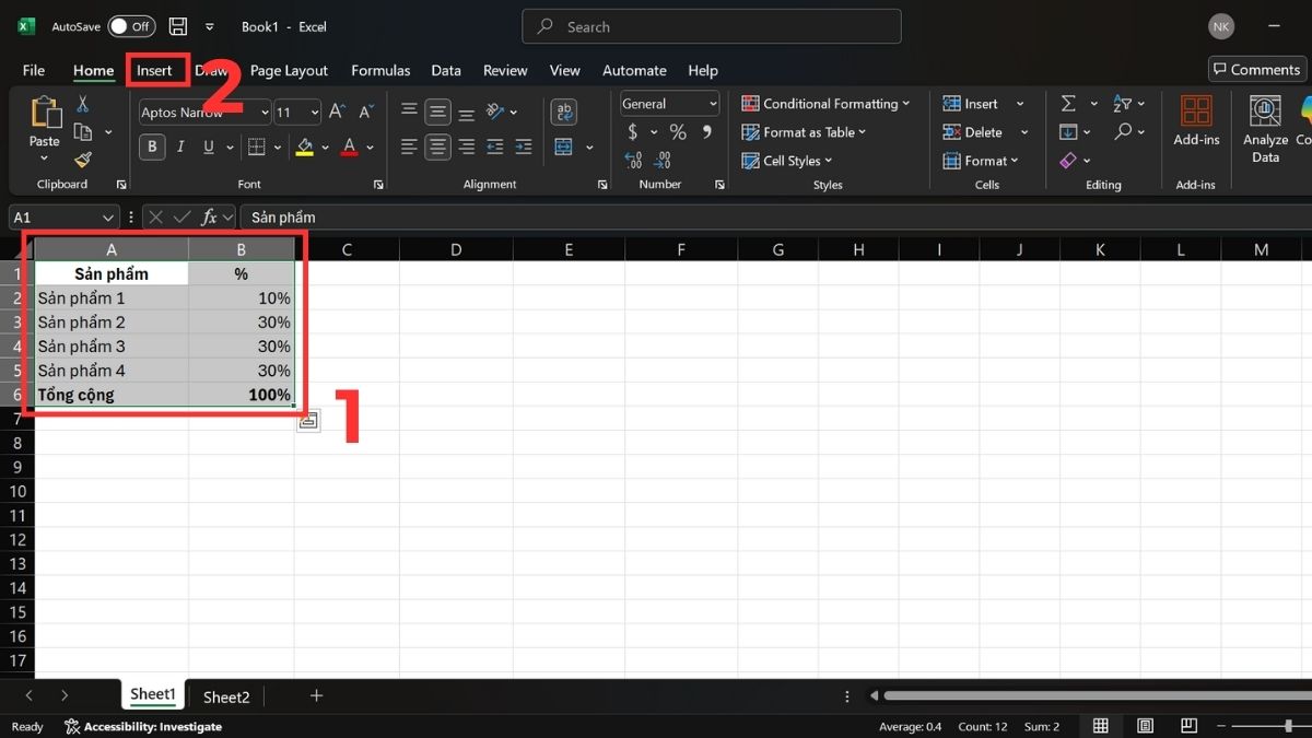 3 cách hiển thị phần trăm trên biểu đồ cột Excel dễ thực hiện 1