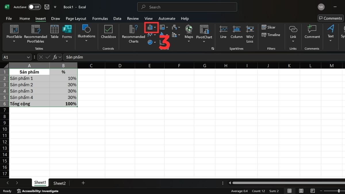 3 cách hiển thị phần trăm trên biểu đồ cột Excel dễ thực hiện 2