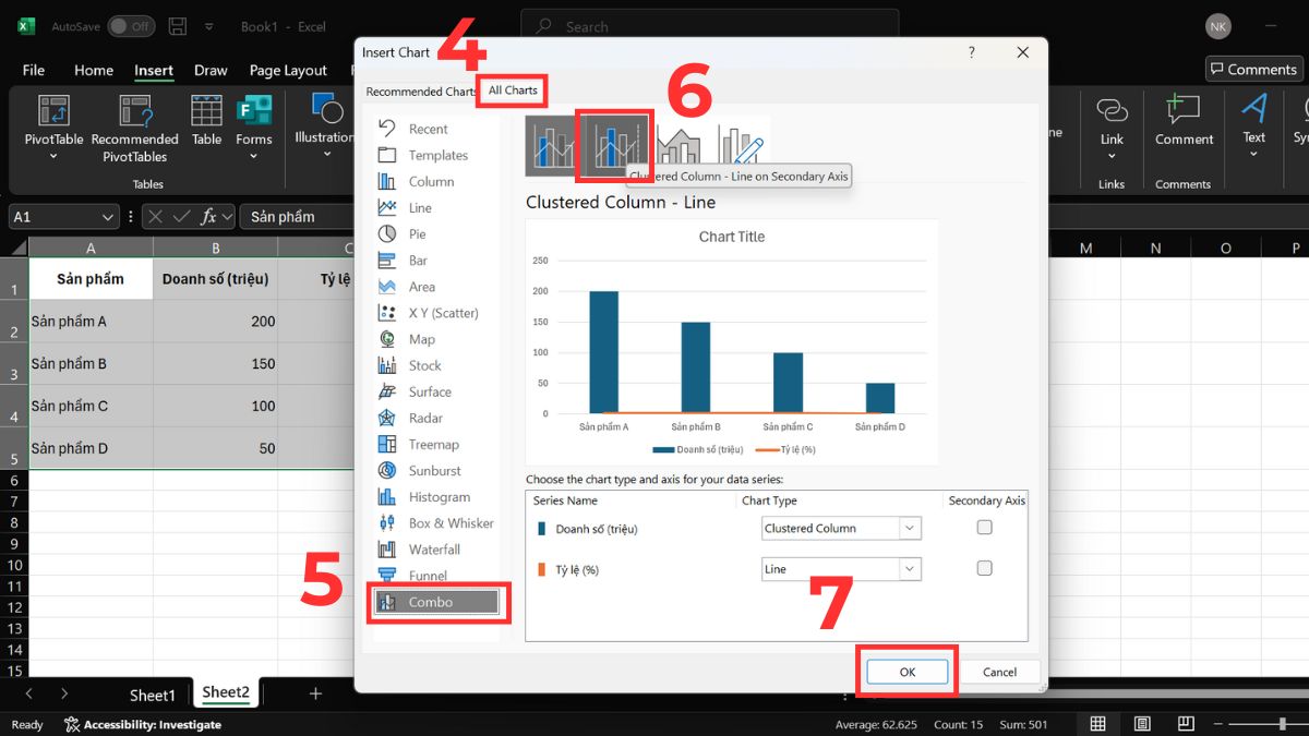 3 cách hiển thị phần trăm trên biểu đồ cột Excel dễ thực hiện 8