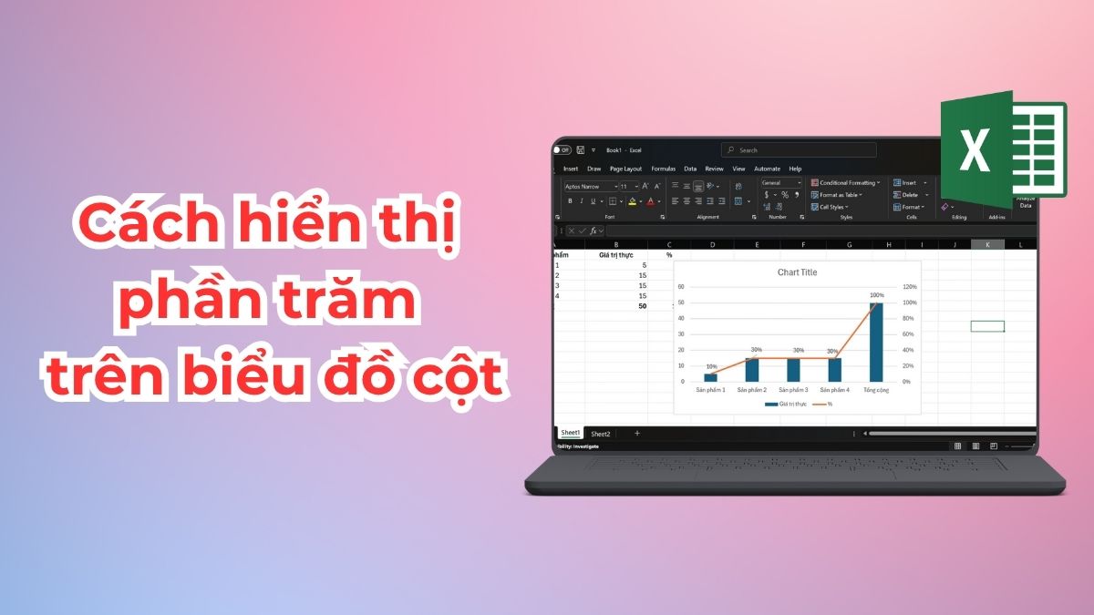 Hướng dẫn cách hiển thị phần trăm trên biểu đồ cột Excel