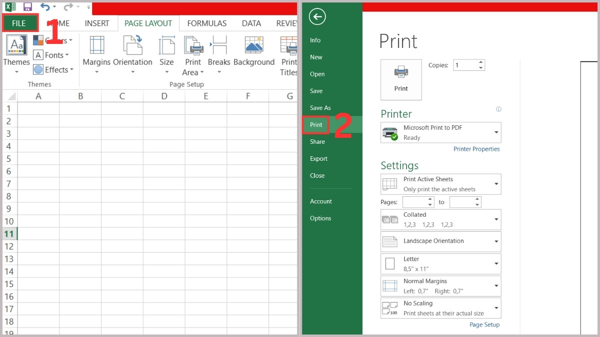 Thiết lập in ngang qua hộp thoại Print Setup 1