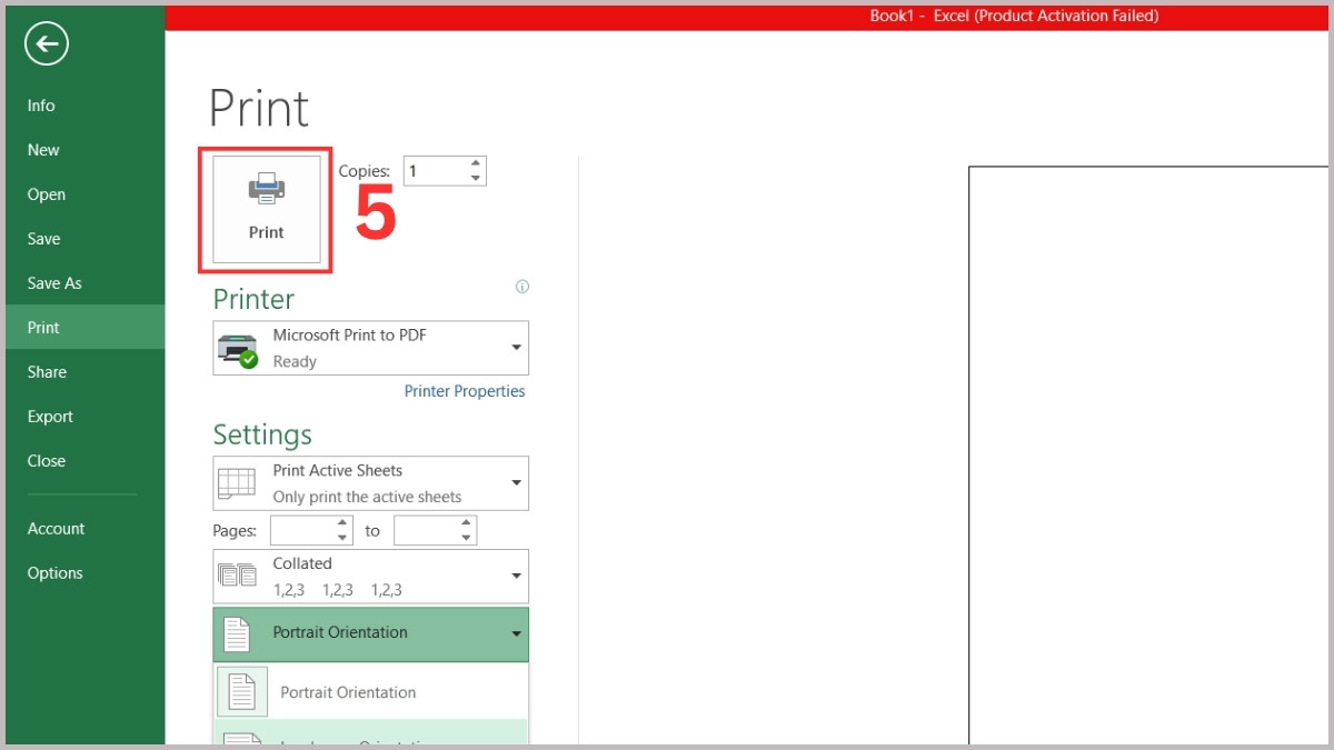 Thiết lập in ngang qua hộp thoại Print Setup 3