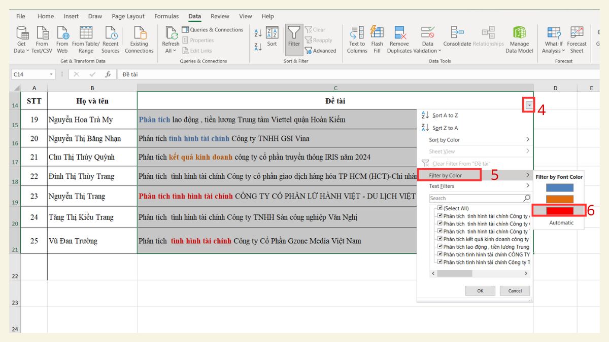 Hướng dẫn 4 cách lọc theo màu trong Excel phổ biến 9