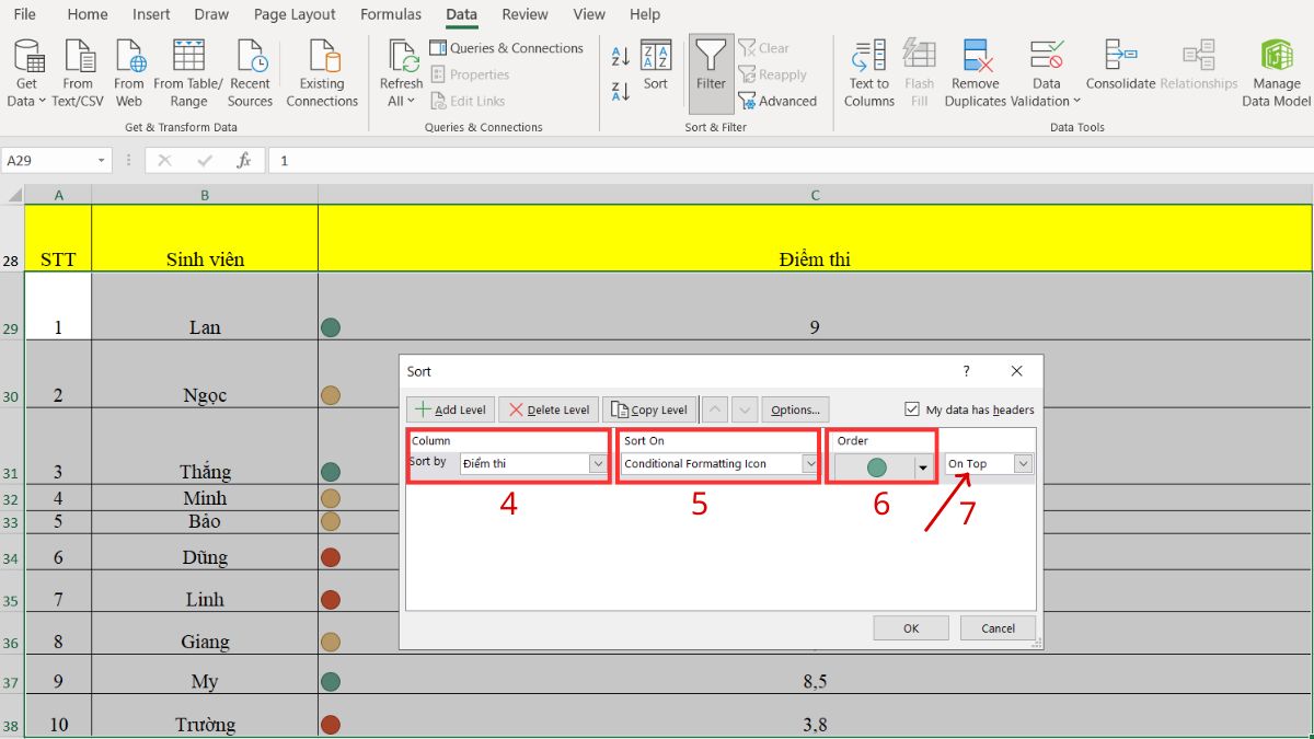 Hướng dẫn 4 cách lọc theo màu trong Excel phổ biến 12