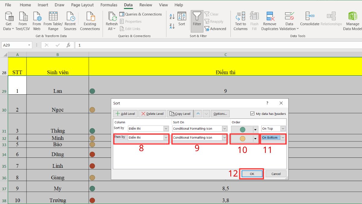 Hướng dẫn 4 cách lọc theo màu trong Excel phổ biến 13