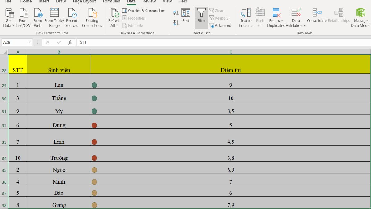 Hướng dẫn 4 cách lọc theo màu trong Excel phổ biến 14