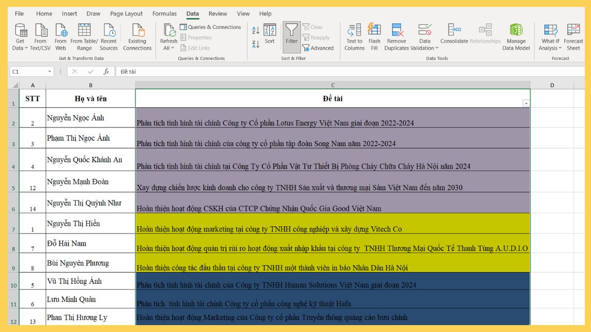 Cách xóa bộ lọc màu trong Excel 2