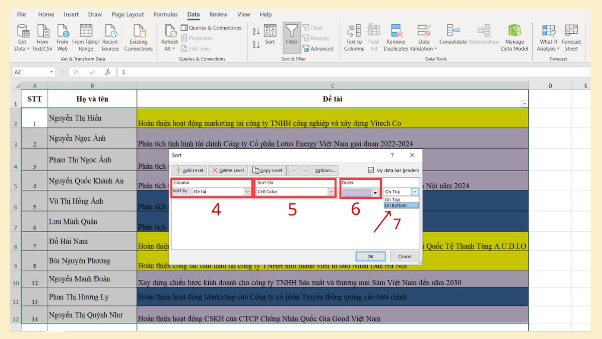 Hướng dẫn 4 cách lọc theo màu trong Excel phổ biến 5