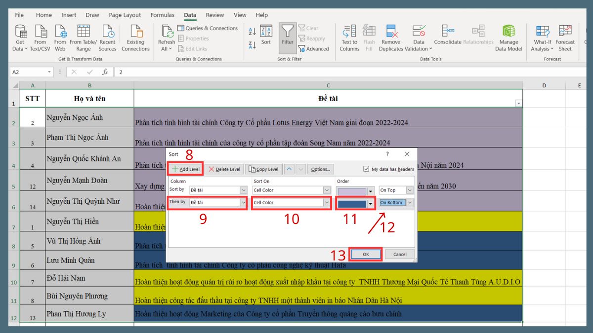 Hướng dẫn 4 cách lọc theo màu trong Excel phổ biến 6