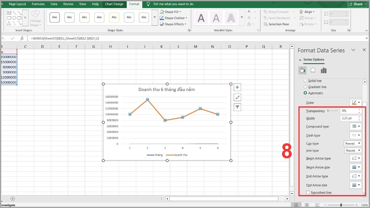 Cách tùy chỉnh biểu đồ đường trong Excel 7