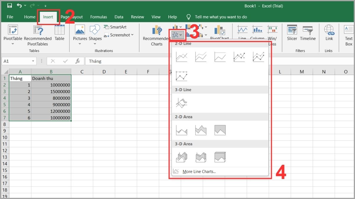 Hướng dẫn cách vẽ biểu đồ đường trong Excel 2