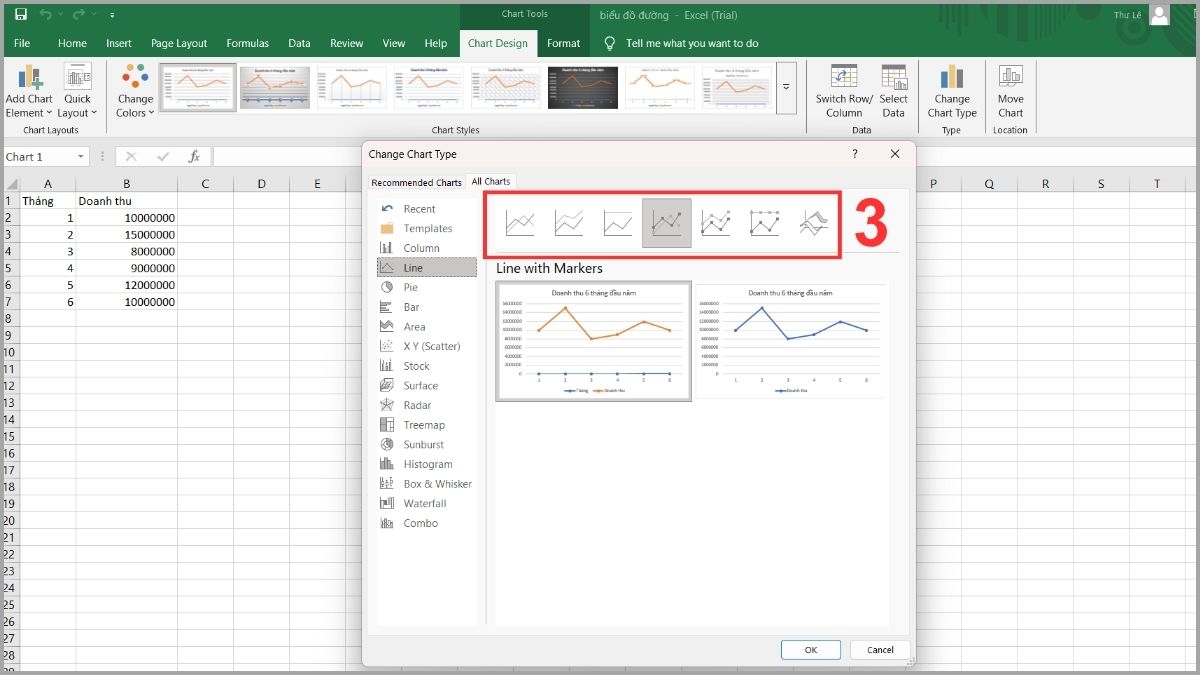 Cách tùy chỉnh biểu đồ đường trong Excel 2