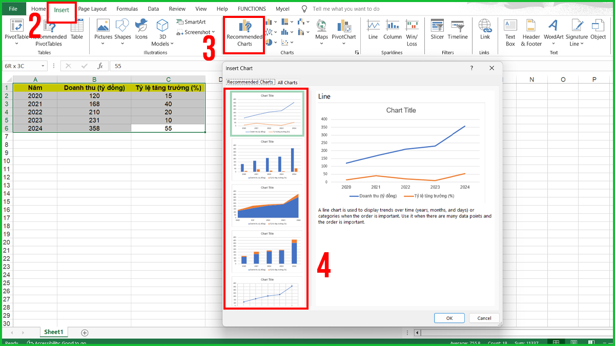 Cách vẽ biểu đồ kết hợp trong Excel chi tiết từ A–Z 2