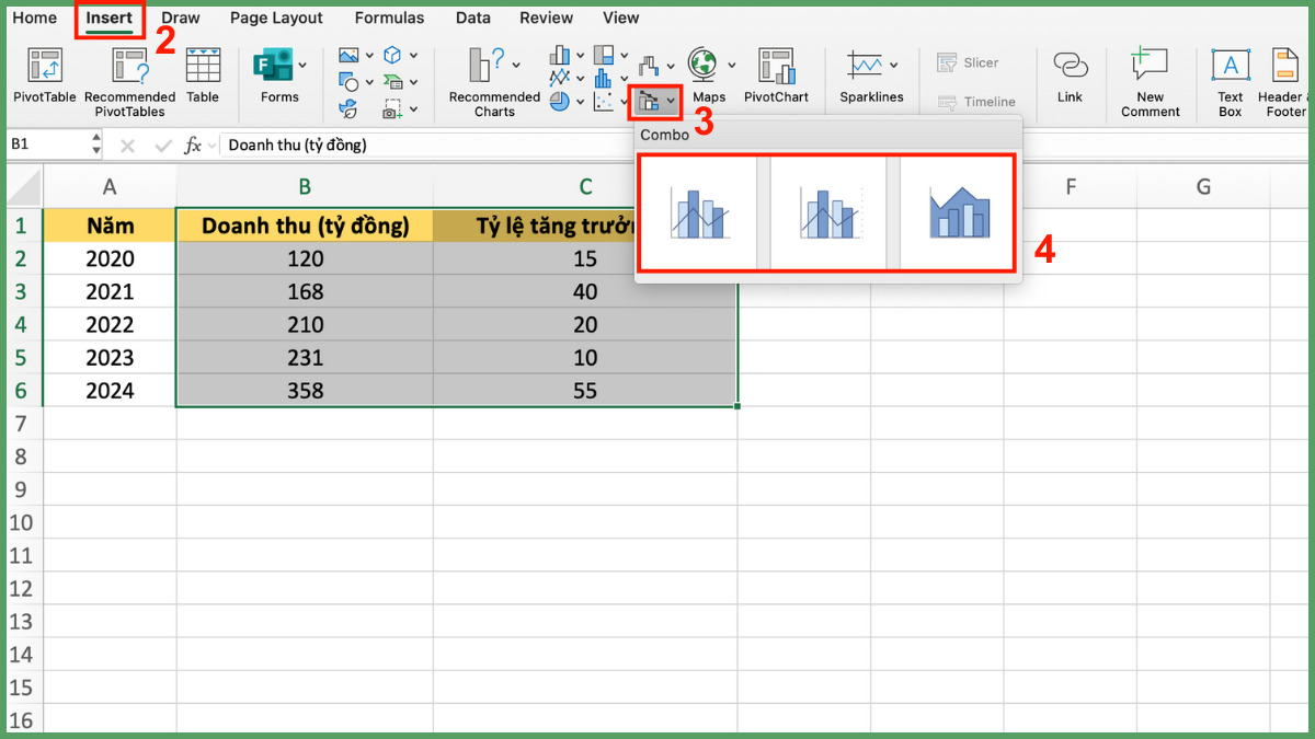 Cách vẽ biểu đồ kết hợp trong Excel chi tiết từ A–Z 5