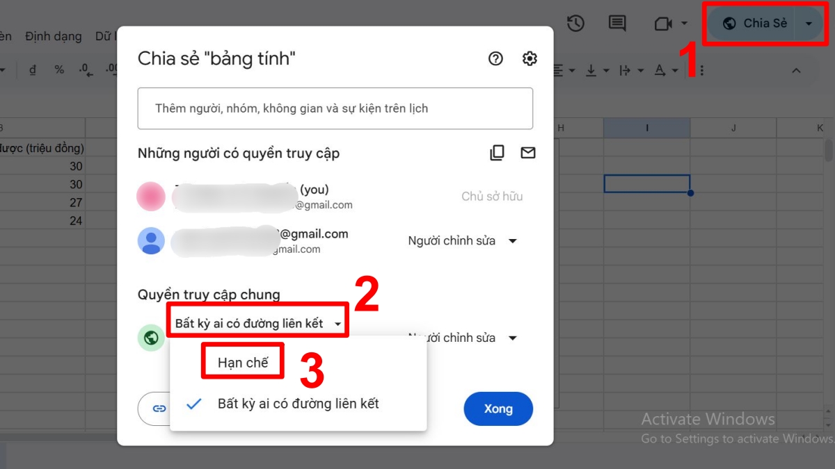 Ngắt chia sẻ qua link