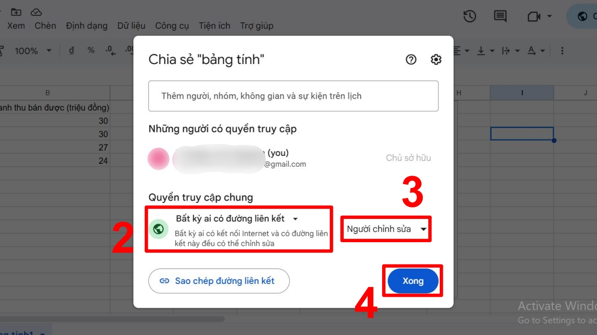 Cấp quyền chỉnh sửa Google Sheet qua đường link 2