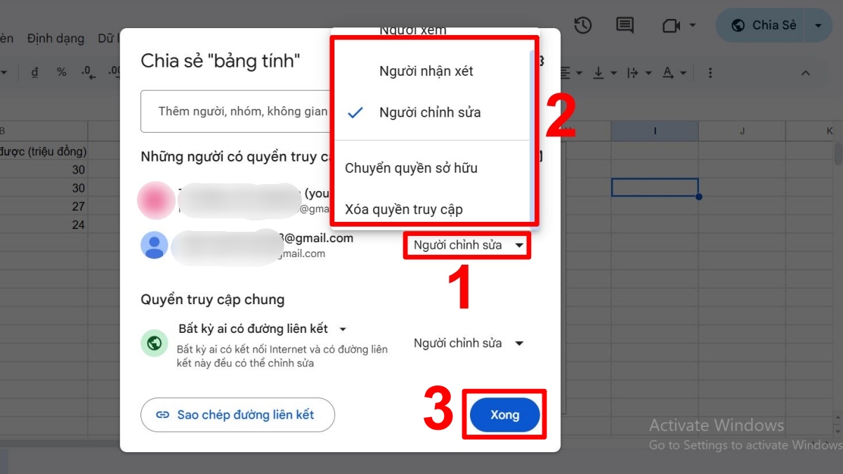 Thu hồi quyền chỉnh sửa Google Sheet