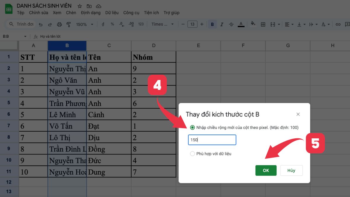 4 cách chỉnh kích thước ô trong Google Sheet dễ thực hiện 7