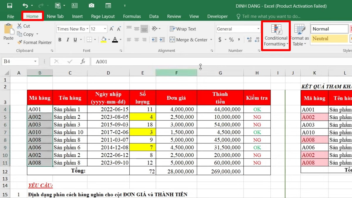 Dùng Conditional Formatting để đánh dấu dữ liệu trùng trong Excel 1