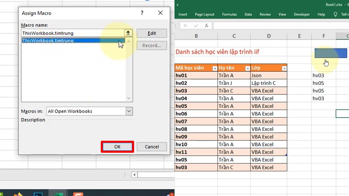 Sử dụng VBA để tự động đánh dấu dữ liệu trùng trong Excel 5