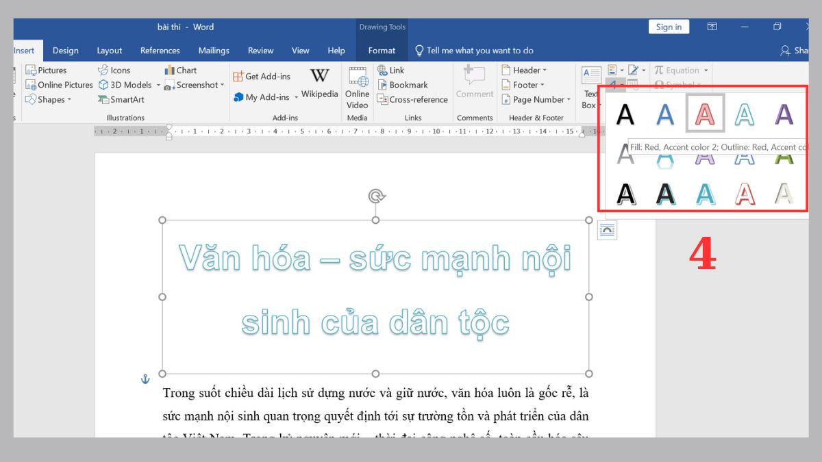 2 cách đổ bóng chữ trong Word đơn giản 3