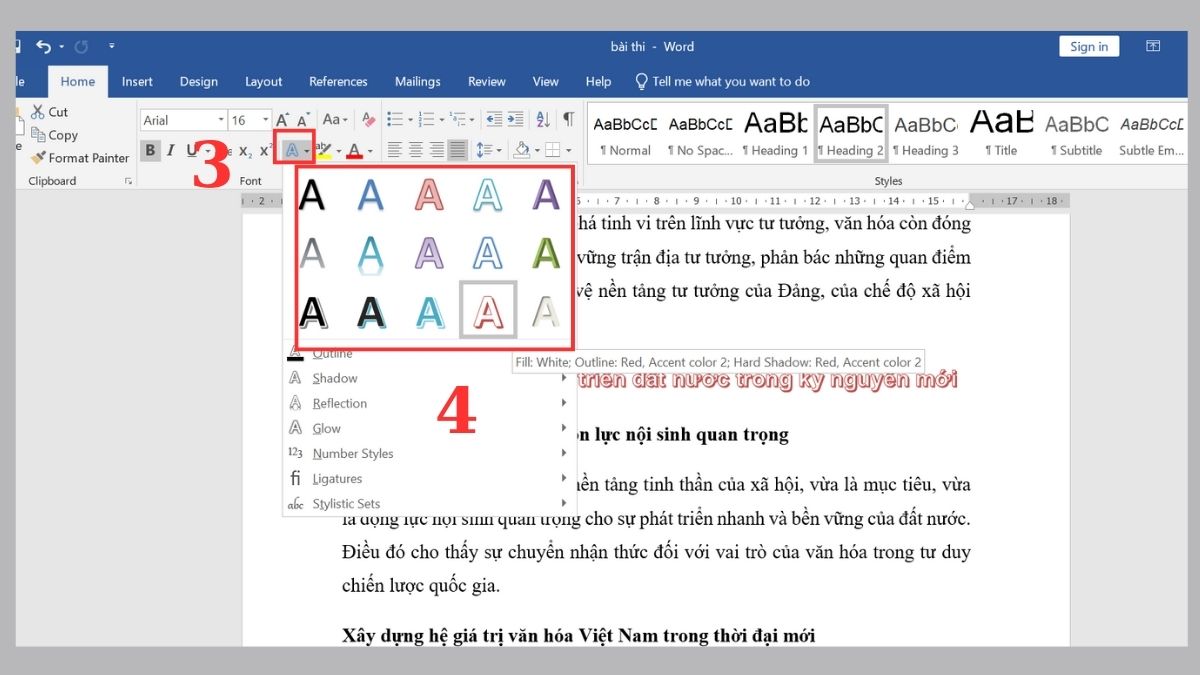 2 cách đổ bóng chữ trong Word đơn giản 6