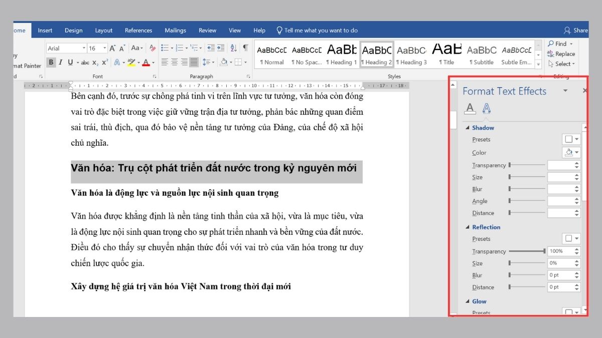 Hướng dẫn tùy chỉnh nâng cao khi đổ bóng chữ