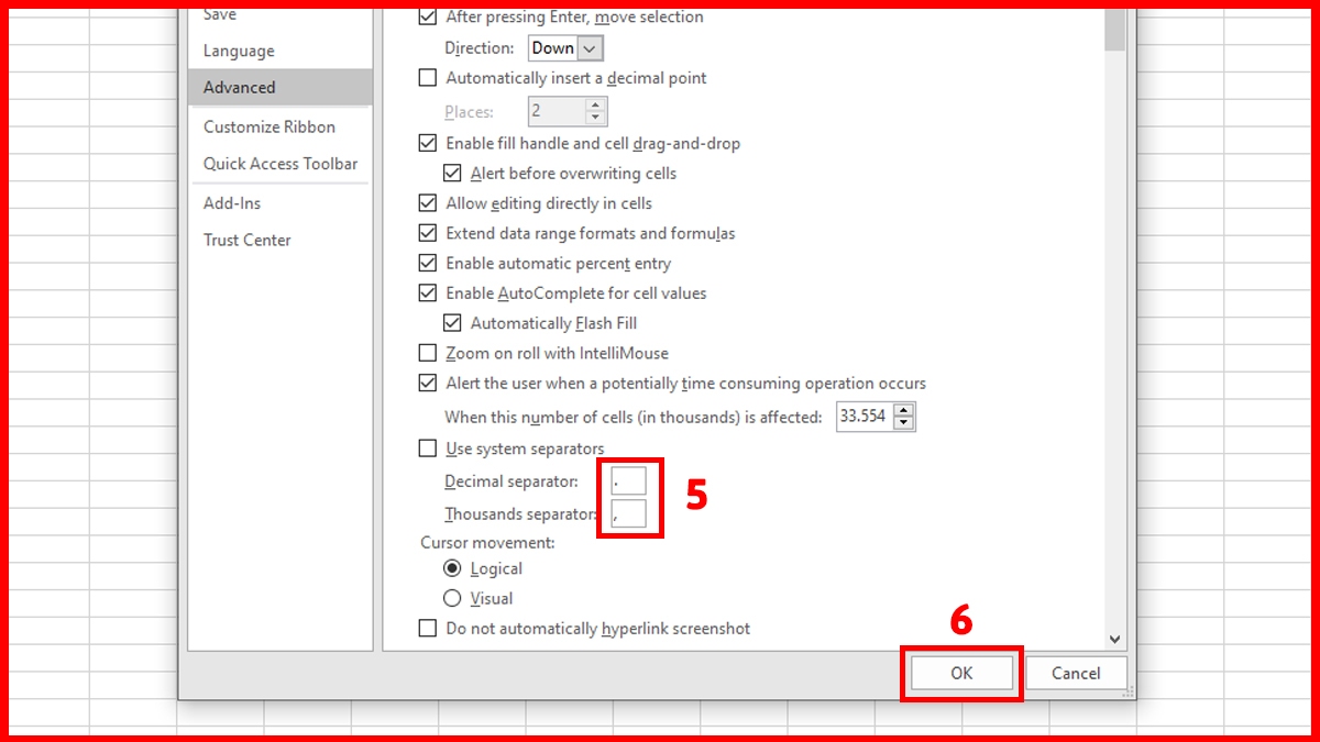Cách đổi dấu phẩy thành dấu chấm trong Excel 3