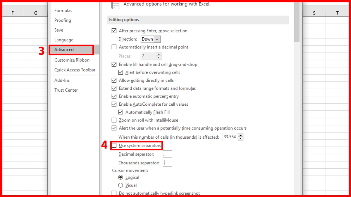 Cách đổi dấu phẩy thành dấu chấm trong Excel 2