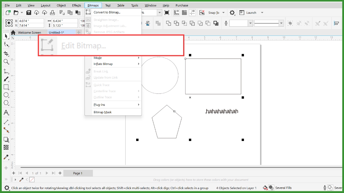 lệnh Edit Bitmap bị ẩn trong CorelDRAW