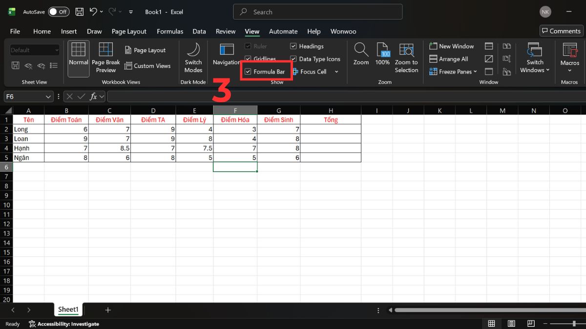 Cách sửa lỗi Excel không hiện công thức trên thanh công cụ 3