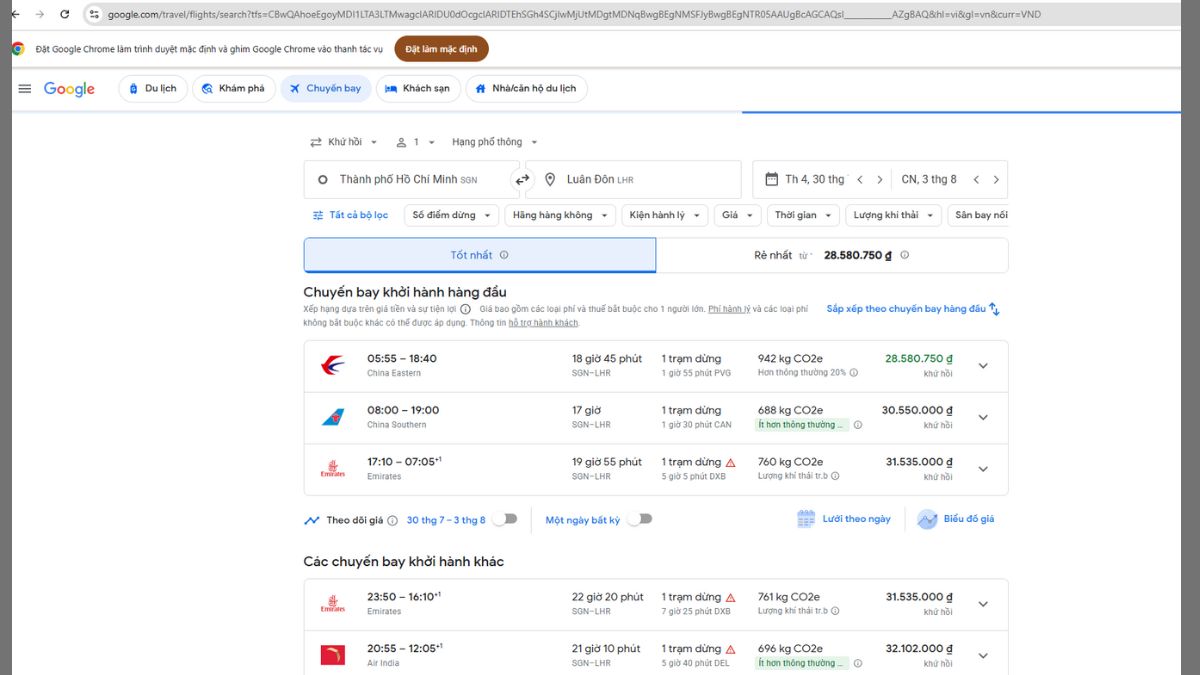 Các tính năng nổi bật của Google Flights 1
