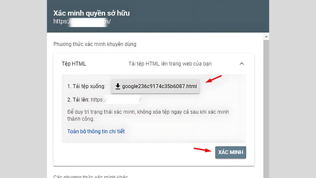 Xác minh Google Search Console bằng tệp HTML trên website