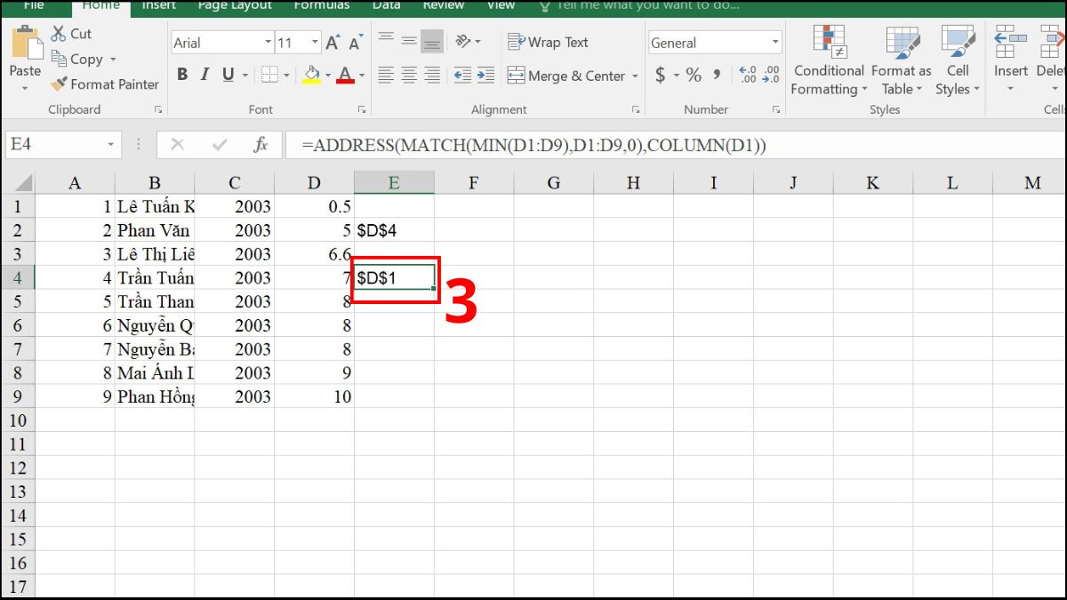 Ví dụ minh họa cách sử dụng hàm ADDRESS Excel 6