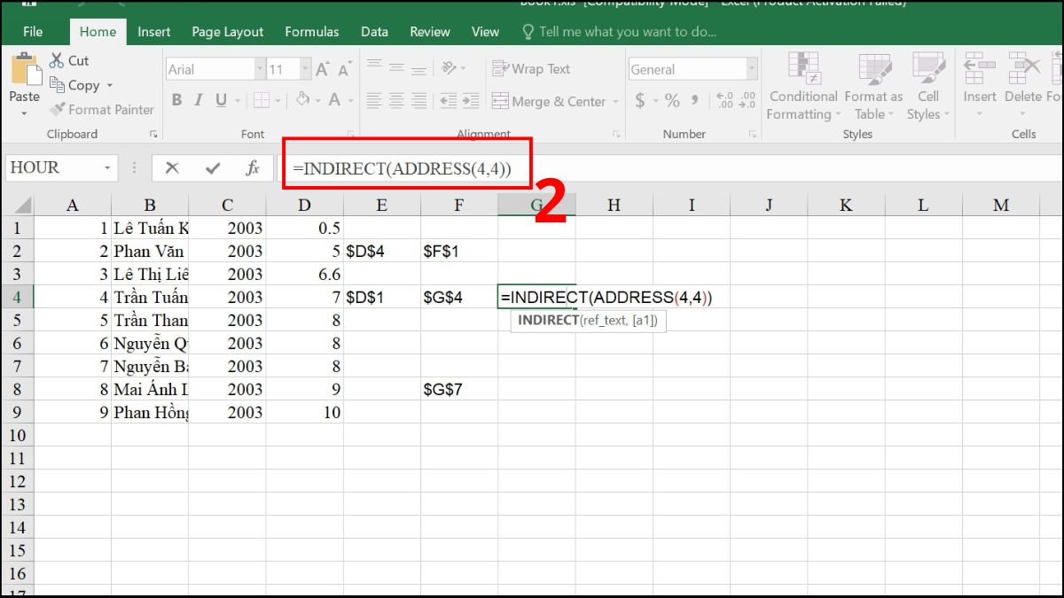 Ví dụ minh họa cách sử dụng hàm ADDRESS Excel 12