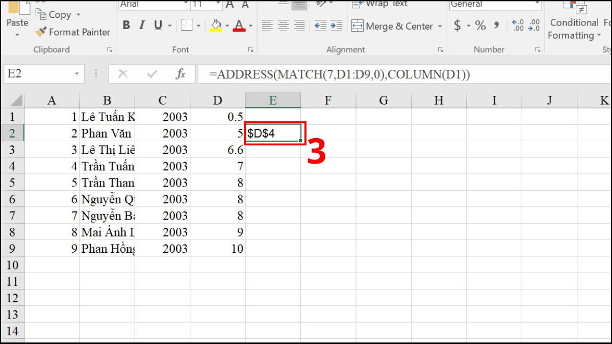 Ví dụ minh họa cách sử dụng hàm ADDRESS Excel 3