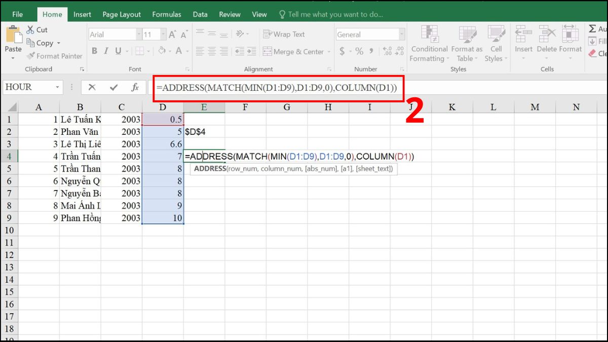 Ví dụ minh họa cách sử dụng hàm ADDRESS Excel 5