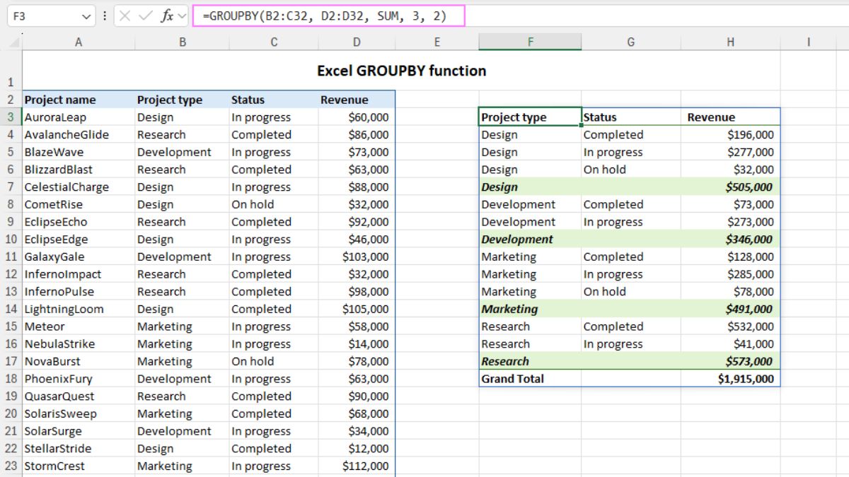Hàm GROUPBY trong Excel là gì?