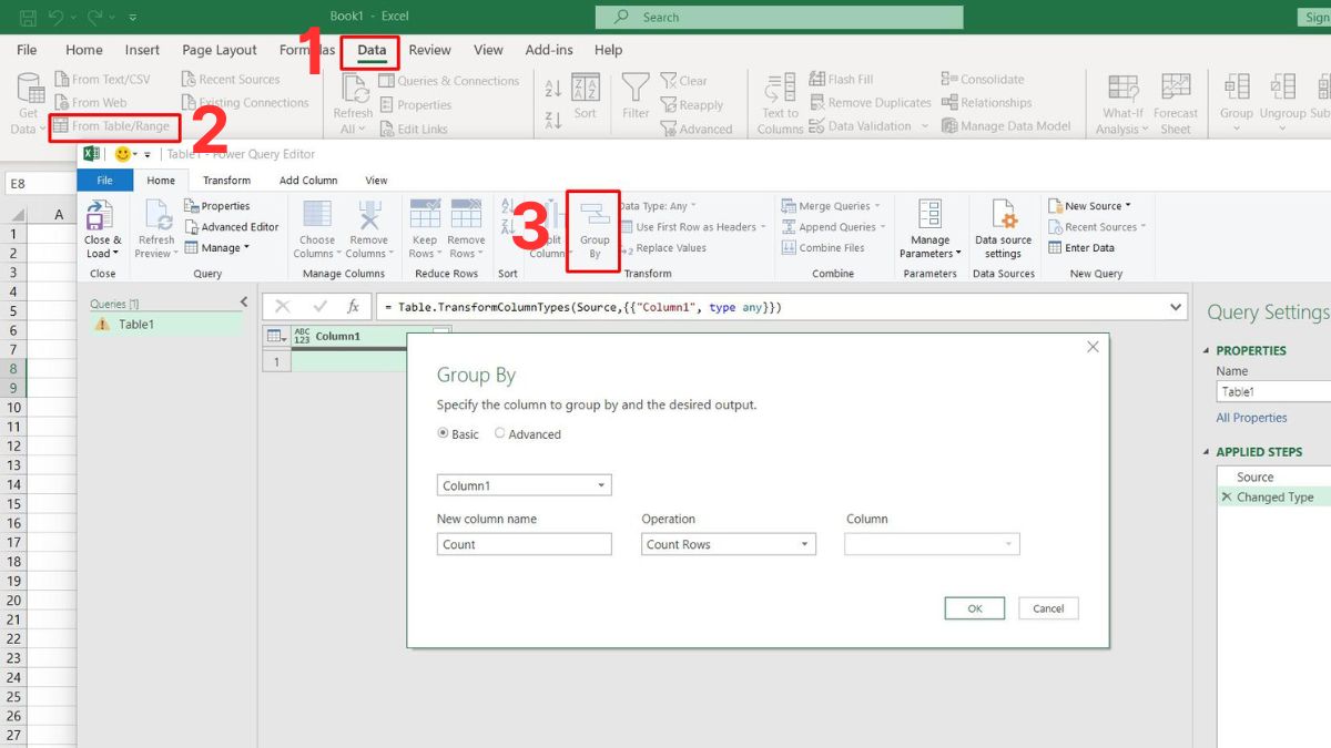 Cách truy cập hàm GROUPBY trong Excel